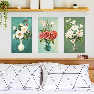 Ensemble de Stickers Muraux Vase à Fleurs Style Peinture à l'Huile Moderne pour Salon Chambre PVC Décoration Murale Murale