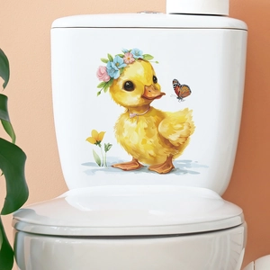 Niedlicher Wandaufkleber mit Ente und Blumen für Badezimmer- und Toilettendekor