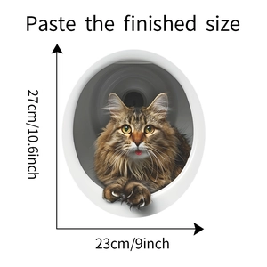 Detailed dimension layout showing 27cm by 23cm size for 3D cute cat toilet wall sticker