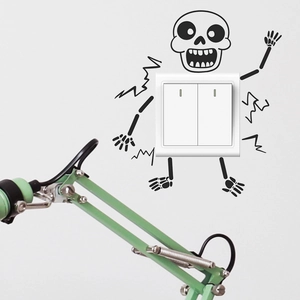 Cartoon skeleton wall decal for double light switch covers in minimalist black PVC style