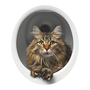 3D realistic brown tabby cat wall sticker with vivid blep expression for bathroom decor