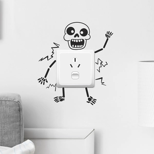 Funny Cartoon Skeleton Shock Design Light Switch Sticker Creative PVC Wall Decal For Halloween Home Decor Living Room Decoration