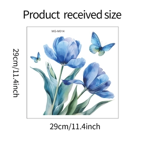 Spécifications de taille pour sticker mural tulipe bleue et papillon de 29 cm par 29 cm