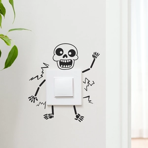 Cartoon skeleton light switch wall decal in black vinyl for creative home decor