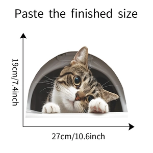 Detail view showing the 27x19cm dimensions of the 3D cat wall sticker for home decor