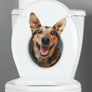 3D German Shepherd Dog Toilet Sticker Removable Waterproof PVC Bathroom Wall Decal Peeking Animal Creative Washroom Decor Poster