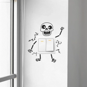 Skull theme wall sticker for double light switch decoration in black minimalist style