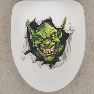 Detailed 3D wall sticker featuring a green smiling monster emerging from a torn toilet lid