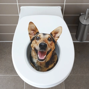 3D realistic German Shepherd dog sticker for bathroom toilet lid decoration