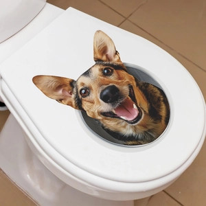 Lifelike German Shepherd 3D dog head toilet sticker for bathroom wall decor