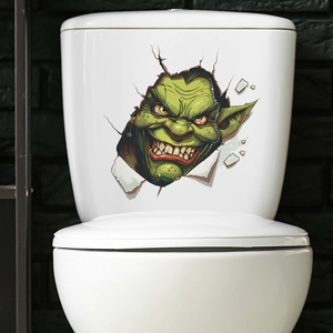 Detailed 3D wall sticker featuring a spooky green monster breaking through a white toilet tank