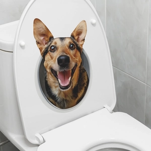 Funny 3D German Shepherd dog toilet seat wall sticker with creative crack effect