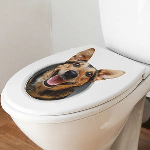 3D realistic German Shepherd toilet seat sticker for bathroom home wall decoration