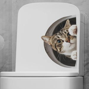 3D realistic brown tabby cat wall sticker for toilet seat decor and bathroom styling