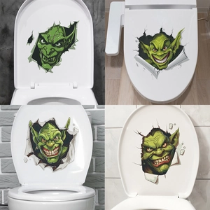3D Halloween Green Monster Cracked Wall Toilet Stickers Waterproof PVC Decorative Wall Decals For Bathroom Home Decor