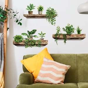 3D Kreative Wandaufkleber mit Pflanzen und Holzregal-Motiven für Wohnzimmer Dekoration