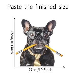 Détail des dimensions de 27x27cm pour le sticker mural amusant chiot bouledogue
