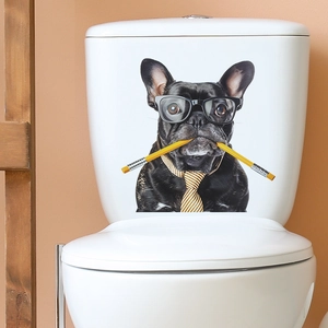 Sticker bouledogue français rigolo avec lunettes pour décoration de toilettes et bain