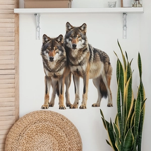 Lifelike gray wolf wall decal for living room background decoration, warm home setting