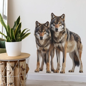Wolf king wall sticker with two lifelike wolves for nature-themed living room decor