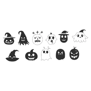 Black Halloween wall stickers featuring pumpkin ghost and skeleton for room decor