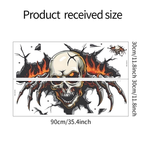 Detailed dimensions of Halloween skull fire wall sticker measuring 90cm by 60cm for home decor