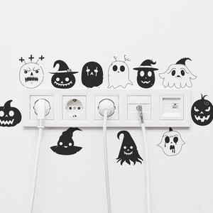 Black Halloween wall stickers set with pumpkins and ghosts for home socket decoration
