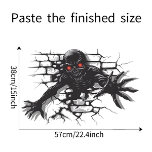 Detail showing 3D wall sticker with scary black monster emerging from a broken wall
