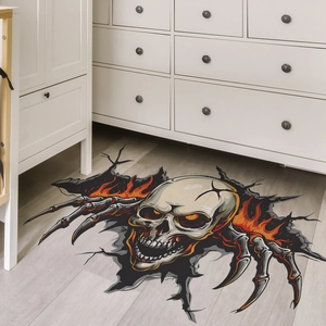 Detailed view of 3D Halloween skeleton wall sticker with realistic flame and cracked floor