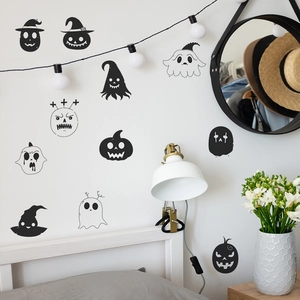 Halloween wall decals set with ghost and pumpkin stickers for bedroom and living room decor