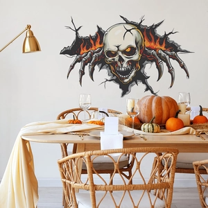 3D Halloween skeleton wall sticker with fire effect for living room party decoration