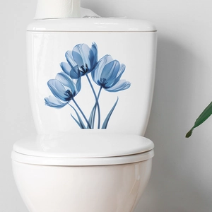 Watercolour blue tulip toilet seat decals and wall stickers for bathroom decoration