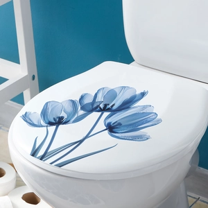 Watercolour blue tulip toilet sticker with artistic translucent floral design for bathroom