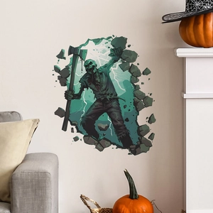 Halloween zombie wall sticker with axe and green lightning in living room decor