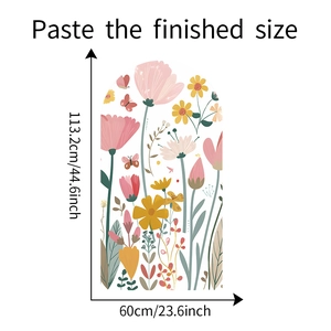 Detailed view of floral arch wall stickers with dimensions 113.2 cm height and 60 cm width
