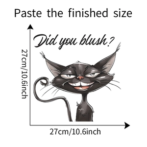Detail of cartoon black cat toilet wall sticker with Did you blush text and size 27cm