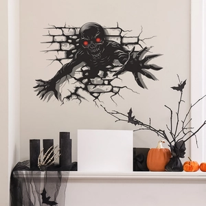 Halloween scary black monster wall sticker breaking through wall for home decoration