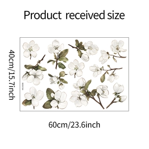 Detail view of MG-E006 white flower wall sticker layout with 40x60cm dimensions