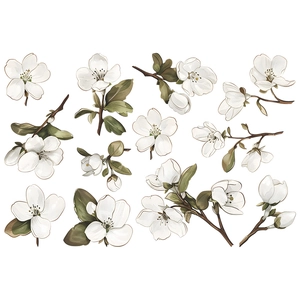 Elegant white pear flower wall decals with green leaves and branches for home decor