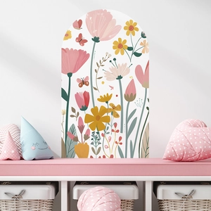 Modern Minimalist Arch Floral Wall Decal Hand Drawn Peony Butterfly PVC Sticker For Living Room Bedroom Kids Nursery Decor