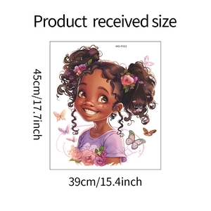 Cartoon smiling girl and flower wall sticker dimensions measuring 45x39cm model MG-F022