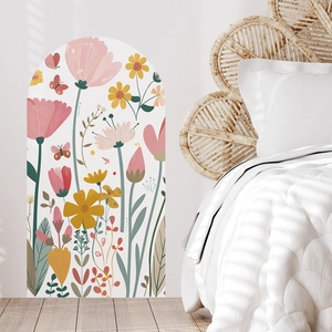 Pastel floral arch wall sticker with butterflies for cozy bedroom and nursery home decor