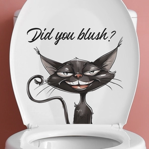 Funny black cat toilet lid sticker with Did you blush text for bathroom wall decoration