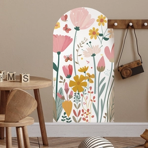 Arch wall decal with hand-painted flowers and butterflies for nursery room decor