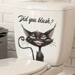 Funny black cat toilet sticker with Did You Blush text for bathroom wall decoration