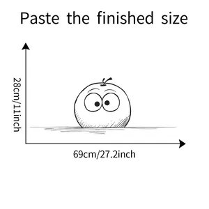 Detailed size chart showing 69x28cm finished dimensions for creative apple wall sticker