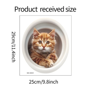 Detailed size specifications for 3D orange cat toilet wall sticker measuring 25x29cm