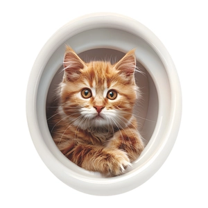 3D realistic ginger cat toilet sticker bathroom wall decal with white circular frame