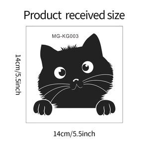 Detailed dimension guide showing 14cm x 14cm cute black cat wall sticker measurements