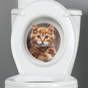 3D Cute Ginger Cat Toilet Sticker Creative Waterproof PVC Animal Bathroom Wall Decal For Toilet Lid Home Decoration